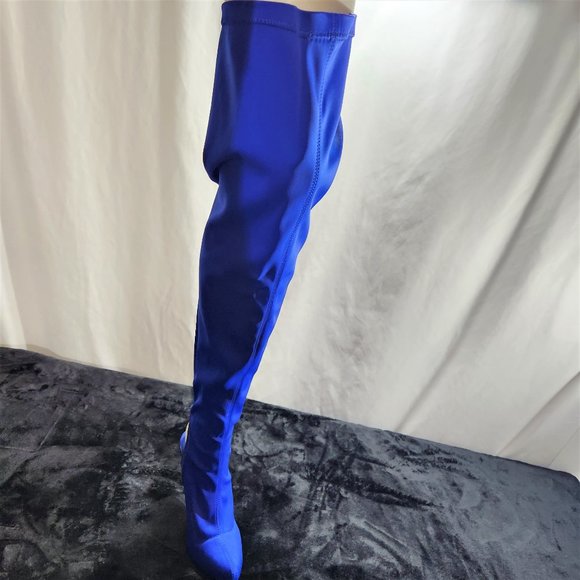 Privileged Royal Blue Over The Knee Lycra Stretch Boots - Picture 9 of 10
